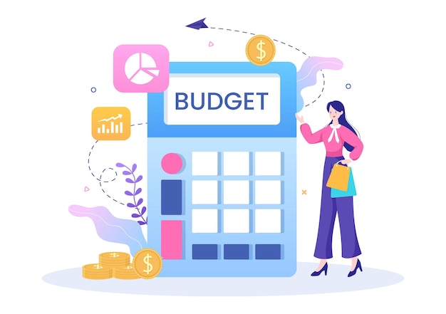 クリップ​ボード​、​電卓​、​カレンダー​の​背景​ベクトル図​の​チェック​リスト​で​支出​を​管理​または​計画する​ため​の​予算​財務​アナリスト