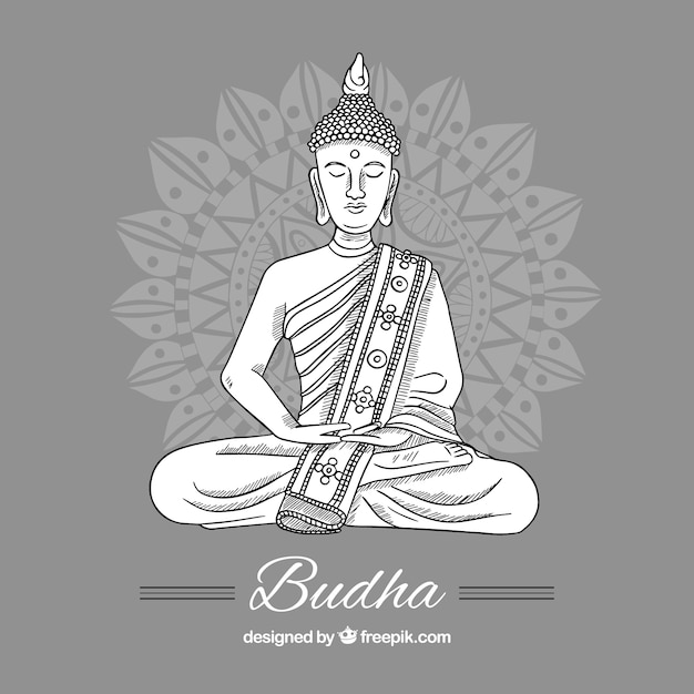 Vettore gratuito rappresentazione di budha con stile disegnato a mano