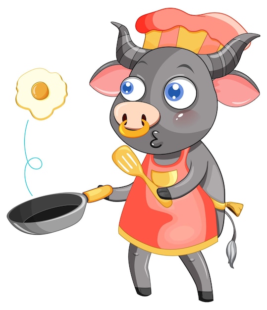 Free vector buffalo cartoon character cooking breakfast