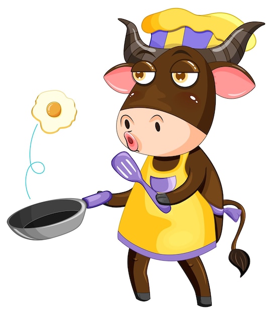 Buffalo cartoon character cooking breakfast