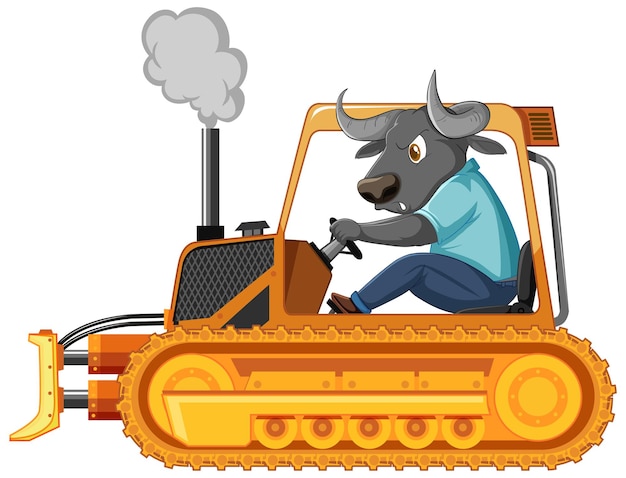 Бесплатное векторное изображение Буффало за рулем трактора на белом фоне