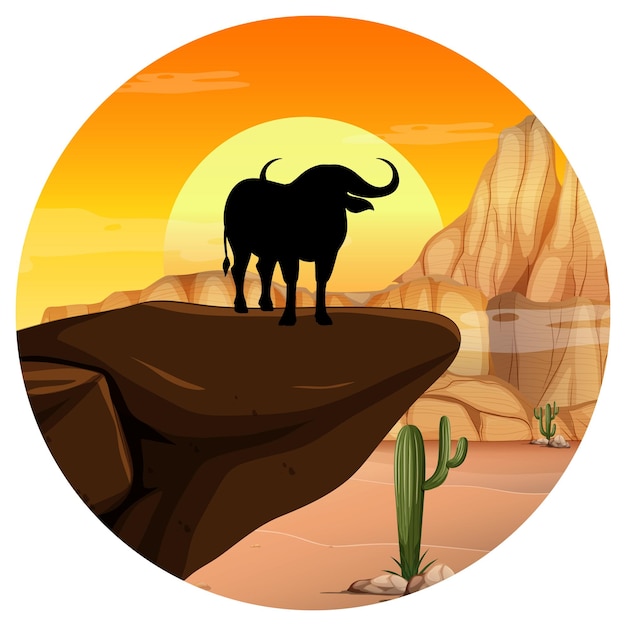 Free vector buffalo silhouette in savanna forest