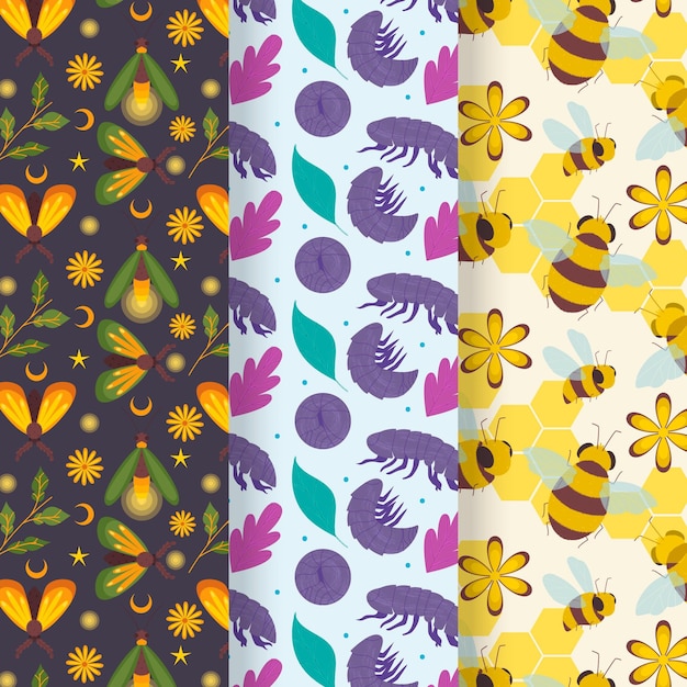 Free vector bug pattern collection with leaves