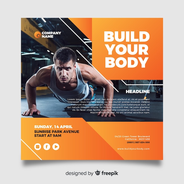 Build your body sport flyer with image