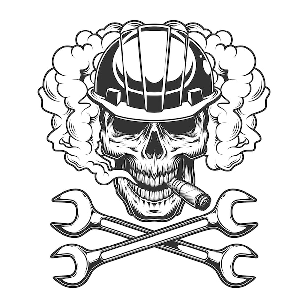 Builder skull smoking cigar