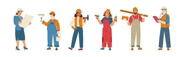 Free vector builders and construction workers in helmets