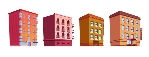 건물 만화 벡터 절연 삽화