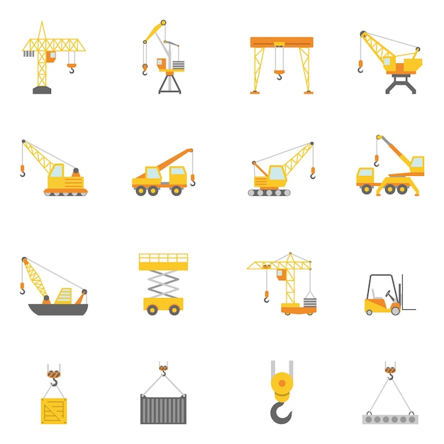 Free vector building construction crane flat icons set