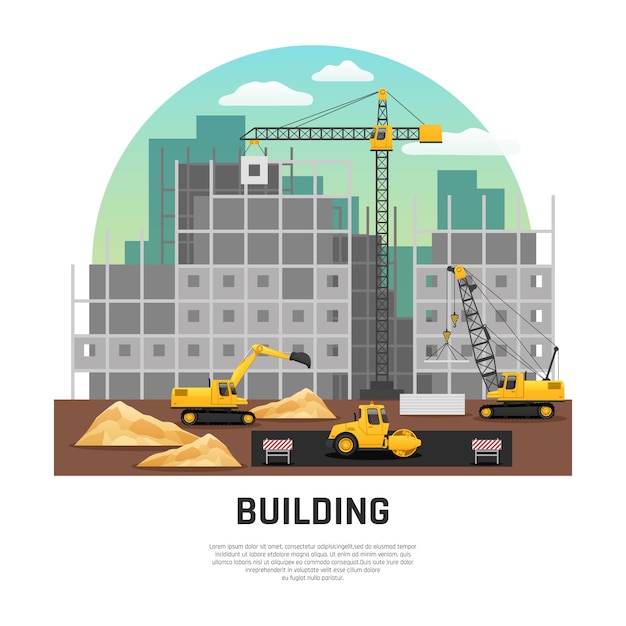 Free vector building construction machinery flat