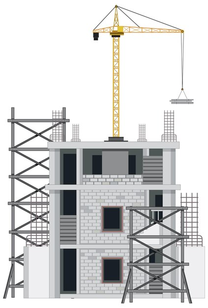 白い背景の上の建物の建設現場