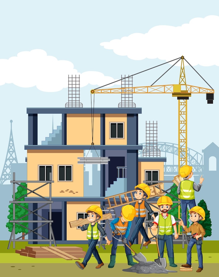 Free Vector building construction site with workers