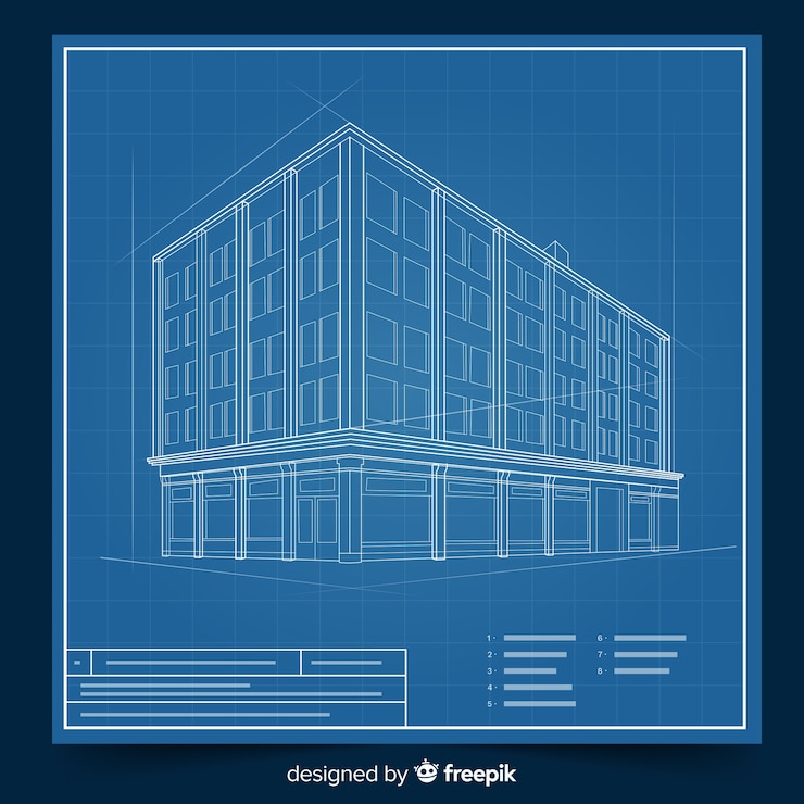 Free Vector building design with 3d blueprint concept