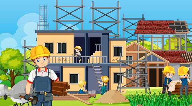 건물 집 건설 현장 및 노동자