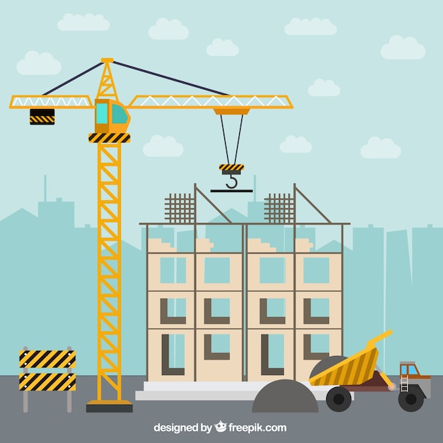 Building a house in flat design with construction elements