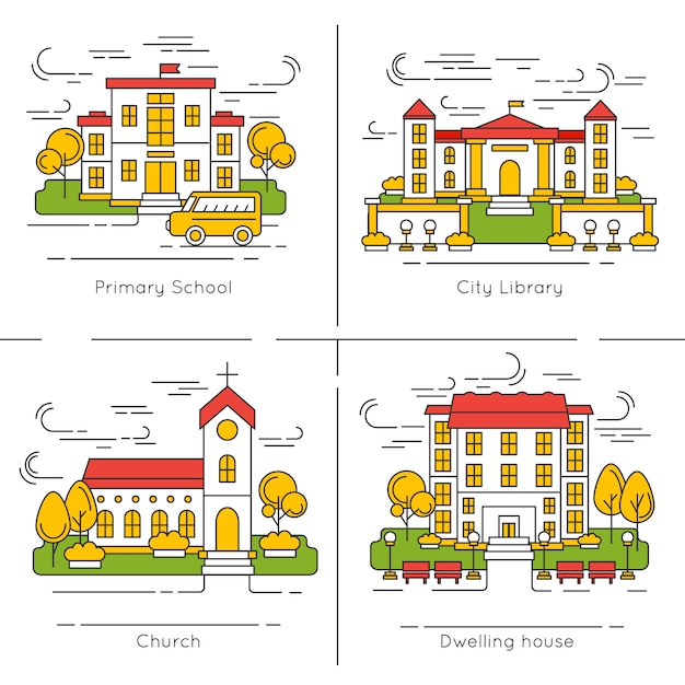 Building Illustration Set – Free Vector Templates for Download