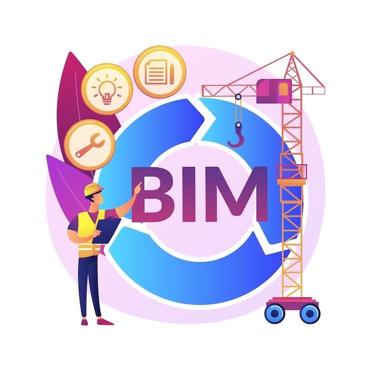 Free Vector building information modeling abstract concept   illustration. collaborative construction, construction project management, 3d model-based process, operational information