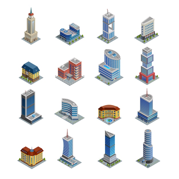 Free vector building isometric icons set
