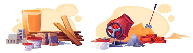 Free Vector building material stacks cartoon set