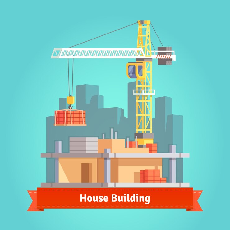 Free Vector building of skyscraper house with tower crane