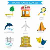 Free vector building tourism icons flat