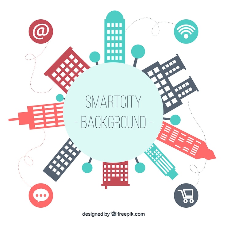 Free Vector buildings in flat design background with icons 