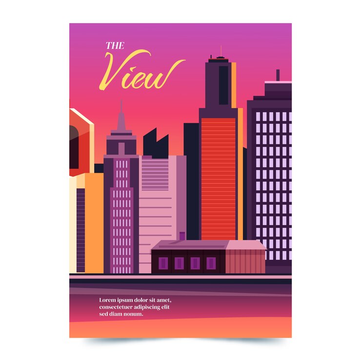 Free Vector buildings hand drawn flat architecture poster