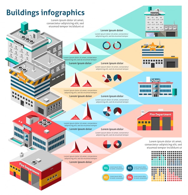 Free vector buildings infographics set