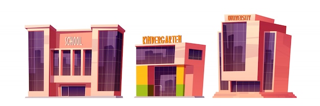 Free vector buildings of school, kindergarten and university