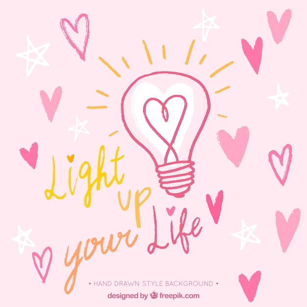 Bulb background with hearts and romantic message