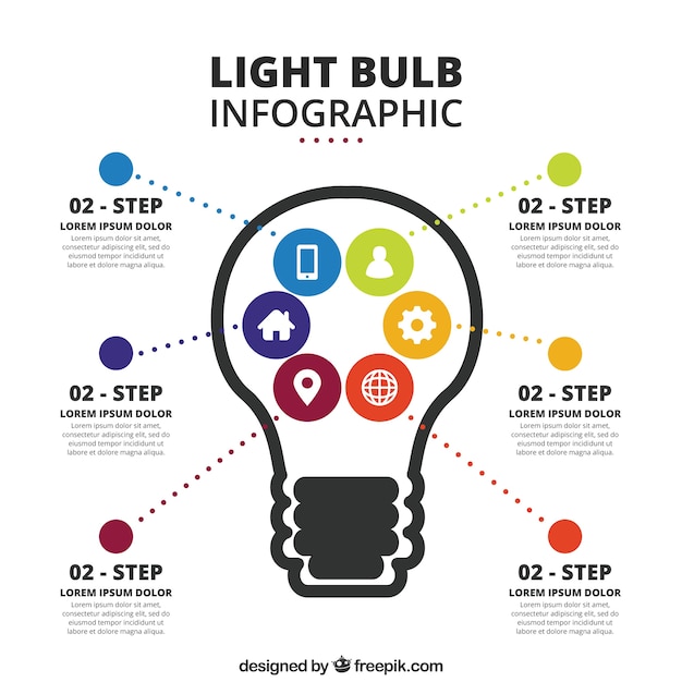 Free vector bulb infographic template with icons in flat design