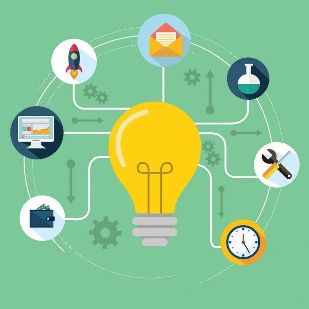 Free Vector bulb with business icons in flat design