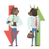 Bull and bear concept illustration market changing trading and business