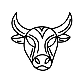 Голова быка векторный логотип рисованной изолированные рогатое дикое животное