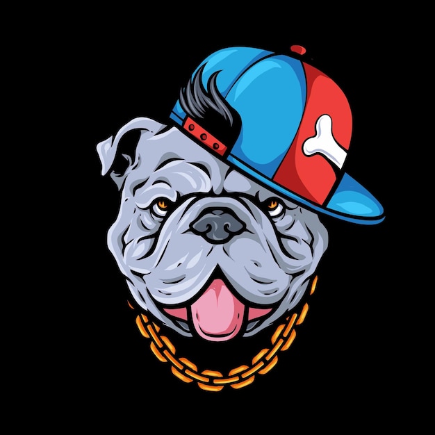 Free vector bulldog cartoon wearing gold chain vector