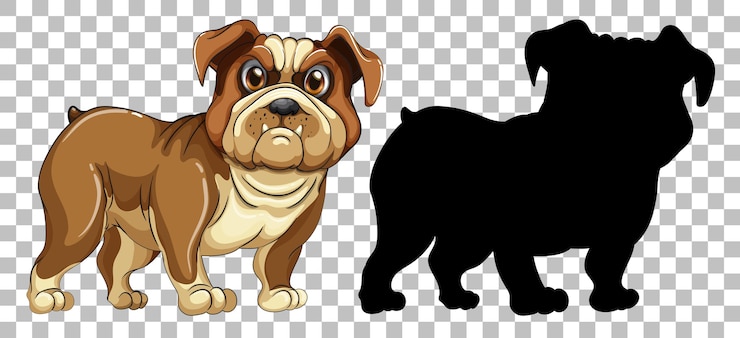 Free Vector bulldog dog and its silhouette