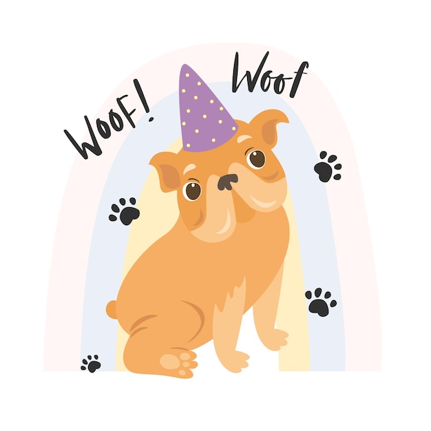 Free vector bulldog with party hat