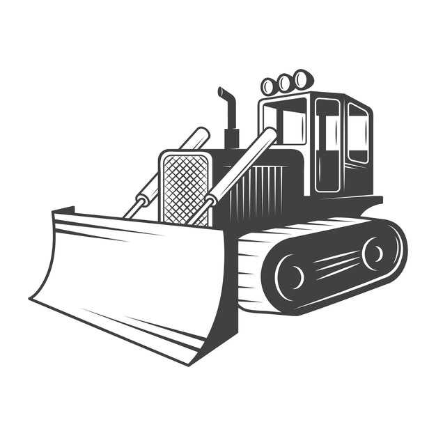  of bulldozer. Black and white