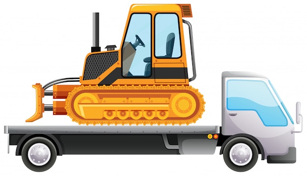 Free vector bulldozer on flatbed truck