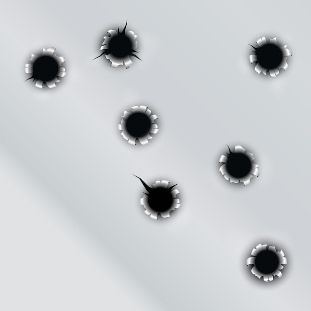 Bullet Hole Set Of Pistol Gun In Metal Surface Illustration