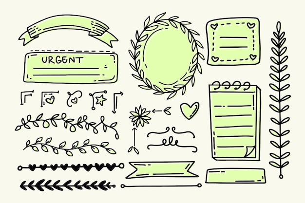 Free vector bullet journal elements in pastel light green shades