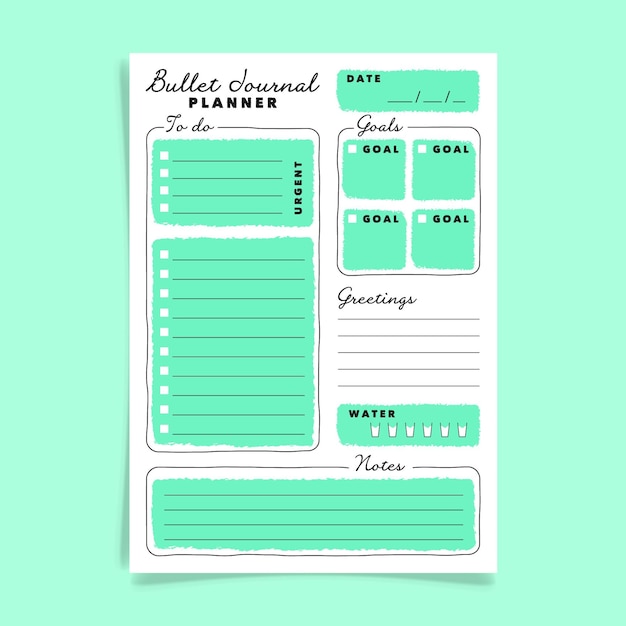 Vettore gratuito bullet journal planner modello