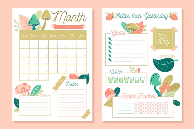 Vettore gratuito bullet journal planner modello