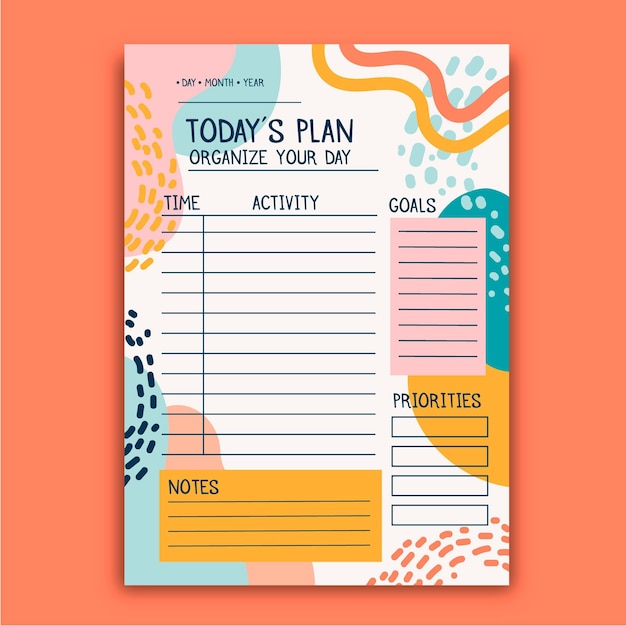 Bullet journal planner with colored shapes