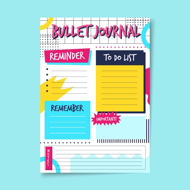 Free vector bullet journal planner with various reminders