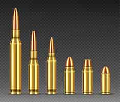 Free vector bullets of different calibers stand in row, ammo