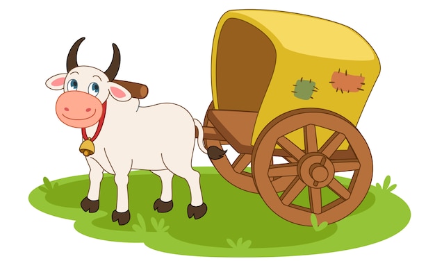 Bullock cart cartoon vector illustration