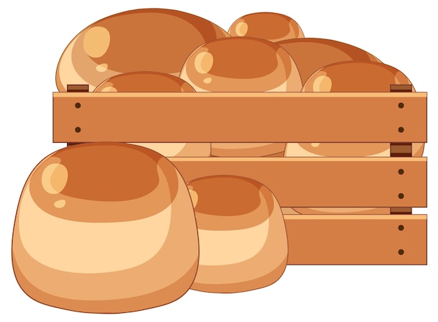Free vector bun bread bakery in wooden crate