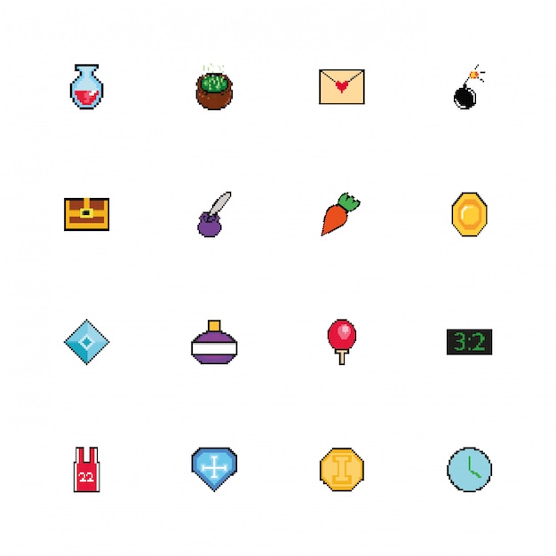 Free vector bundle of 8 bits pixelated style icons