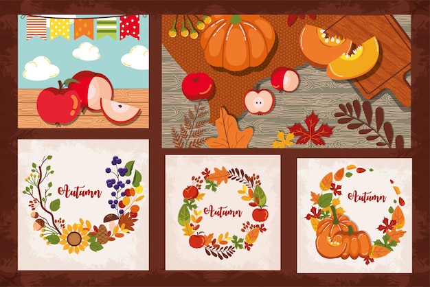 Free vector bundle of autumn cards seasonal