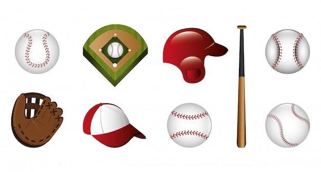 Vettore gratuito bundle di baseball e icone